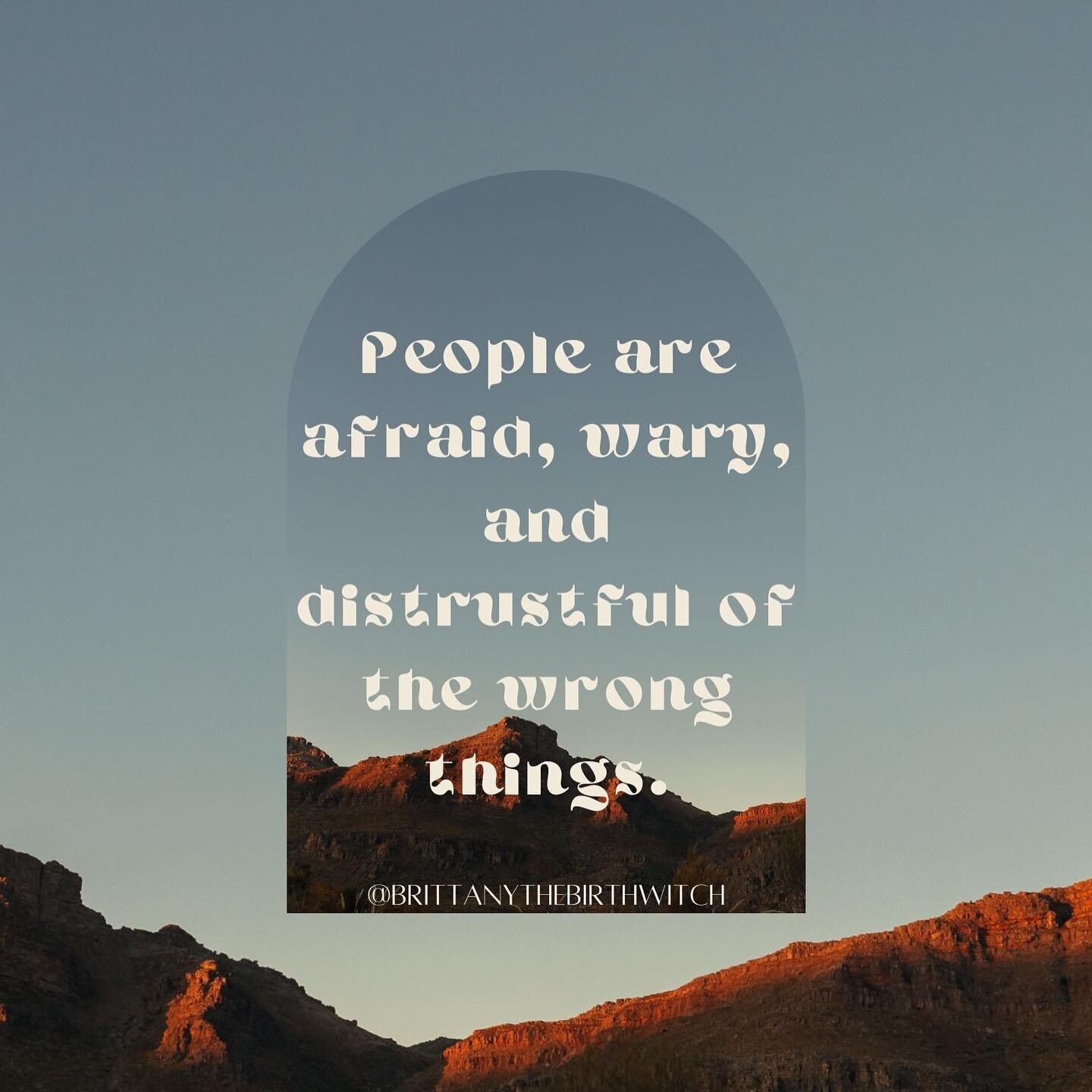 Slides read, on a blue sky and mountainous background with an archway portal to another world that is still within our world:

&ldquo;People are afraid, wary, and distrustful of the wrong things.
Don&rsquo;t trust the government, 
Trust birth

Be afr