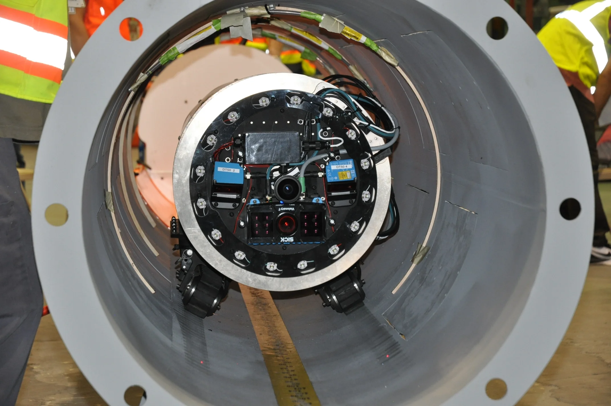 The robot traversing a calibration pipe in PORTS.