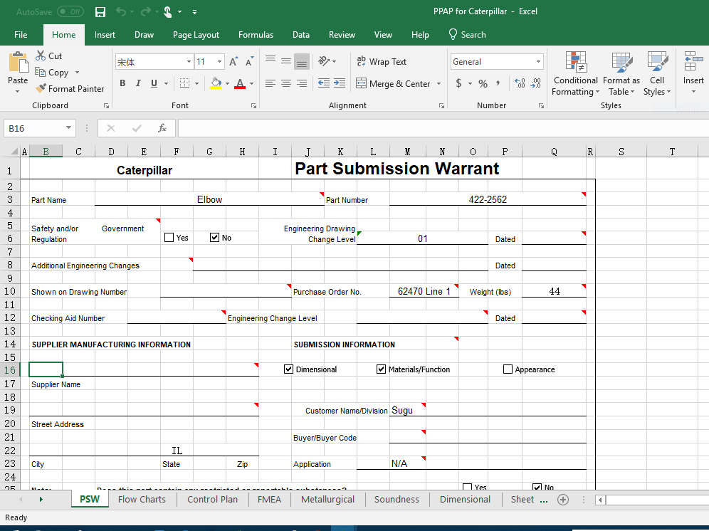 PPAP Submission forms