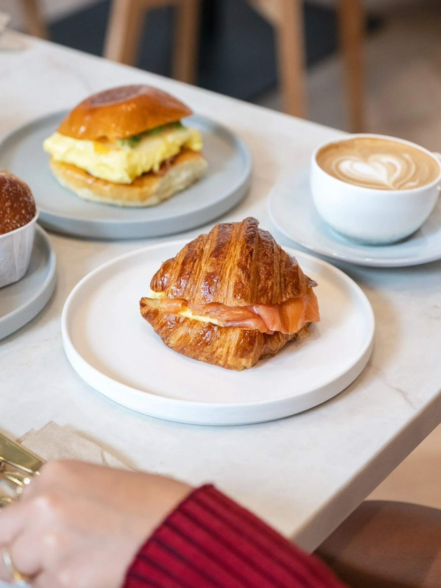 Everything you need for a good day. Croissants, coffee, and a warm breakfast sandwich ✨