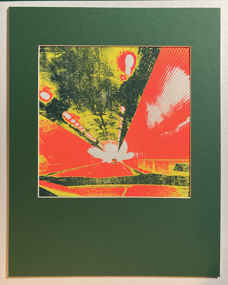 Original screen print of an original photo, taken while going through a mountain tunnel in the CO Rockies, 2015. Reverse color scheme.