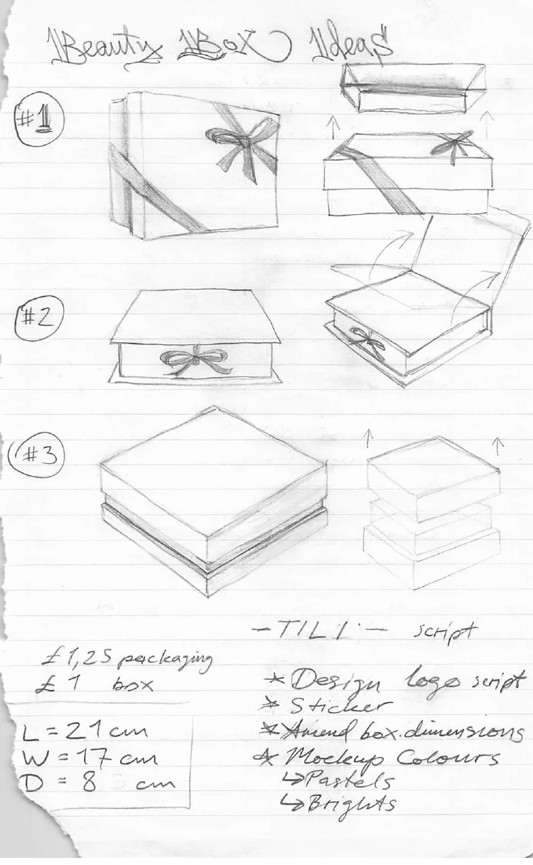 Conceptual sketches for the box packaging