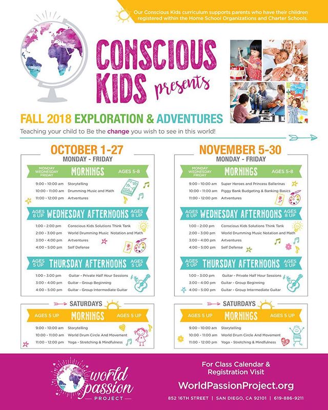 Join the WORLD PASSION PROJECT this fall for our #consciouskids classes!

Register now for October &amp; November classes online at www.worldpassionproject.org

Excited to see you there!

#worldpassionproject #world #passion #project #sandiego #san #