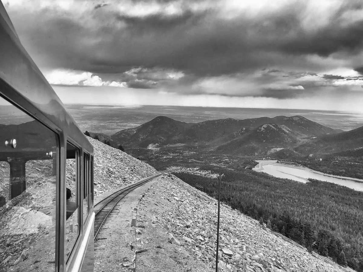  This view from above the tree line is not feasible today, as the line is currently undergoing a complete overhaul. Visitors will be able to ride the (rebuilt) railroad again starting in 2021! 