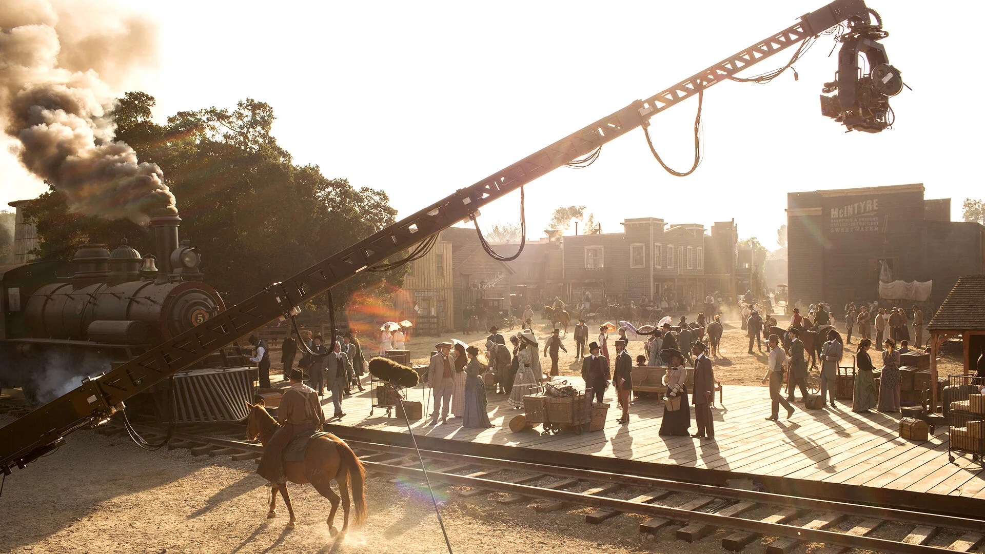 HBO repurposed one of The Lone Ranger locomotive props for scenes in Westworld . These million-dollar props leave a little to be desired for purists, and cost almost as much as a historic steam locomotive restoration – but they are easily transportable, cost-effective solutions for productions in the Western-genre. HBO Television.