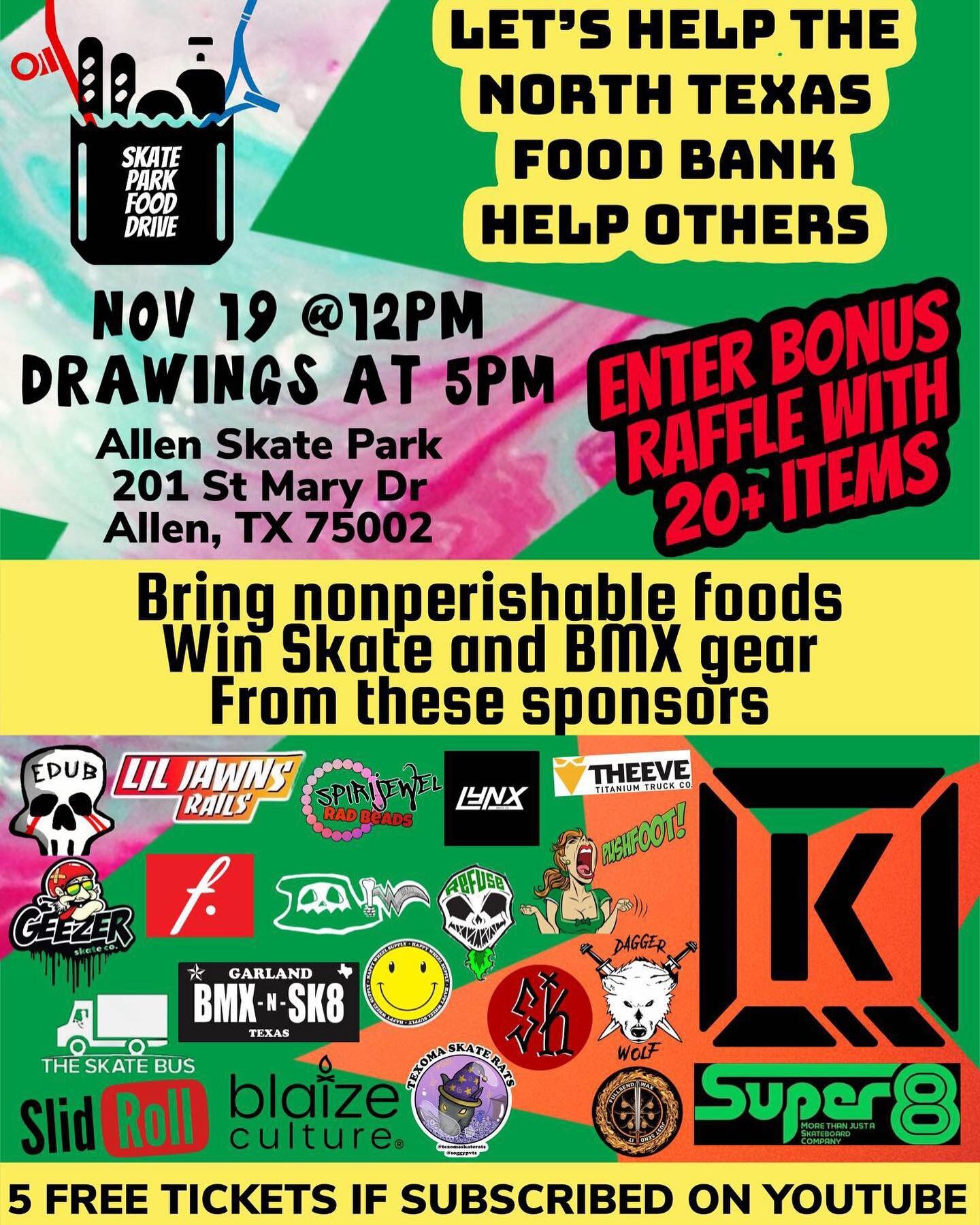 This Saturday at the Edge Skatepark in Allen, TX - come out and donate non-perishable food to the North Texas Food Bank and win cool gear from a plethora of awesome local companies (including us Geezers 😉)! Thanks to all involved! @slidroll @super8s