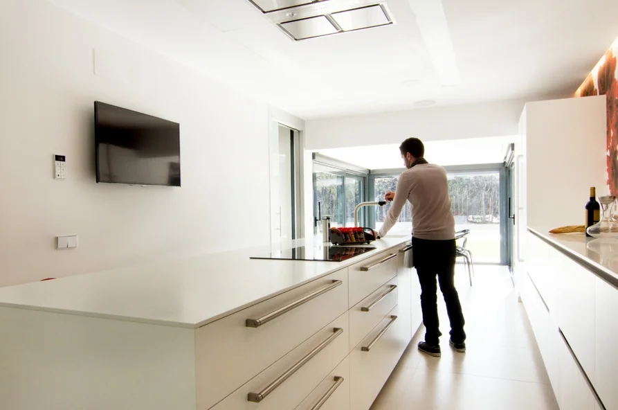 clean lines and easy to clean flat panels for this simple yet beautiful kitchen remodel.
