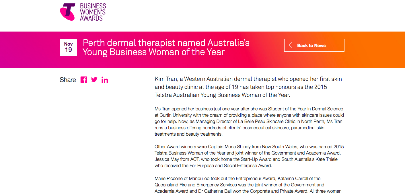 Telstra Business Women's Awards: Australia’s Young Business Woman of the Year