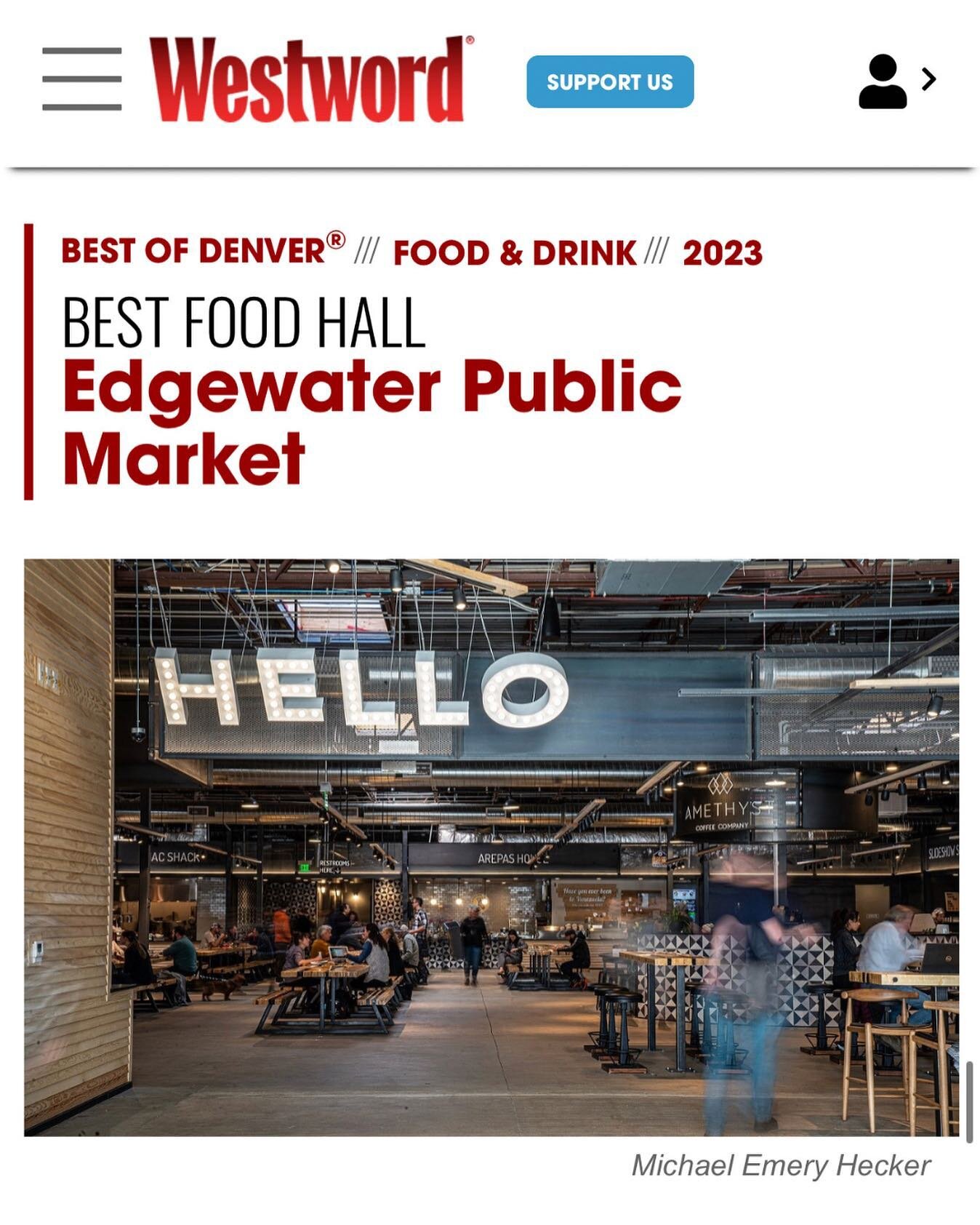 Hot diggity!!! Giant congrats to our besties at @edgewaterpublicmkt for being named BEST FOOD HALL by the wise editors of @denverwestword!

We love working on the team at Edgewater Public Market for 928 reasons. It&rsquo;s a rad collection of mostly 