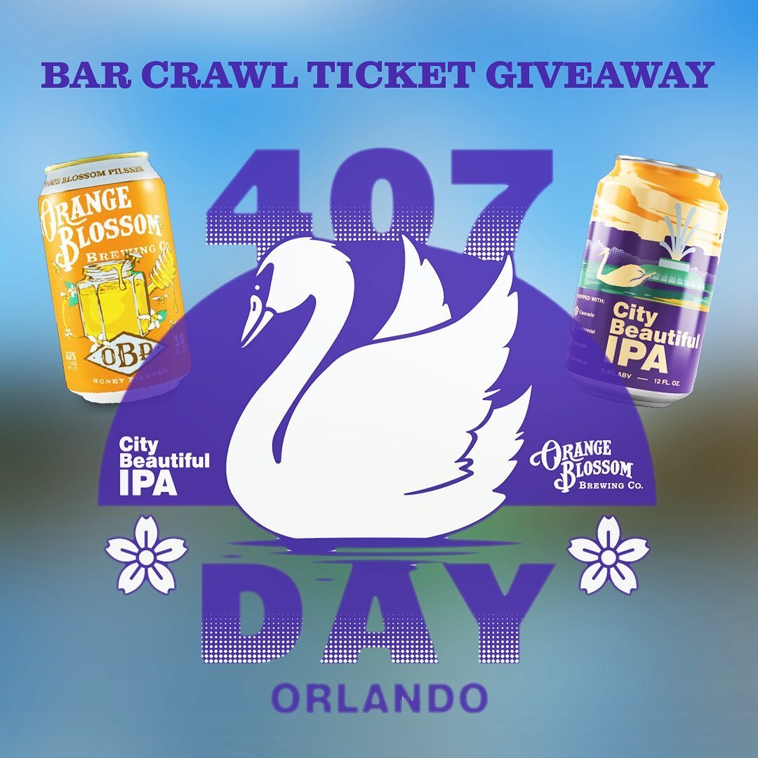 🚨GIVEAWAY🚨 Who&rsquo;s in?! We&rsquo;re hosting a bar crawl to celebrate 407 Day and our City Beautiful (both Orlando &amp; our IPA 🍻). We've chartered a party bus to visit 6 of our favorite bars and restaurants. All participants will receive a li