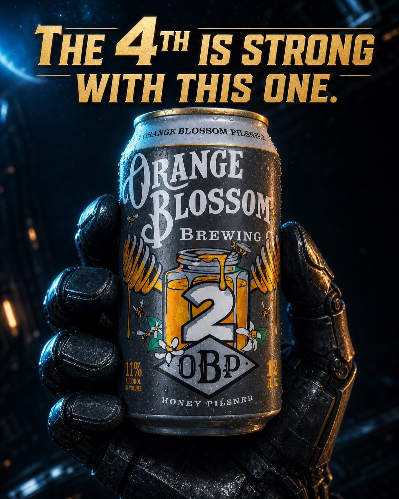 Our OBP2 is an imperial honey pilsner that packs an 11% abv. Give it a try today at one of our favorite spots in the galaxy @thefalconbar or find it at a retailer near you. Use our beer finder at orangeblossombrewing.com - cheers! 🍻 #orangeblossombr