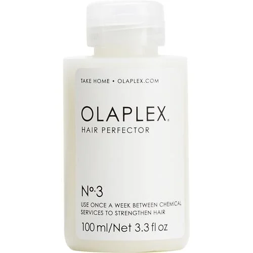 OLAPLEX The Olaplex No.3 Hair Perfector is a take home treatment that strengthens hair further after a chemical service and can also be used as a pre-treatment to improve hairs condition before a future chemical service. Due to bonds being continously broken within the hair through thermal styling, mechanical styling or continued colour / perm / relaxer services, the integrity, strength, shine and softness of the hair will dissipate in a few weeks to a month dependent on how the hair is treated. This Olaplex No.3 Hair Perfector will maintain strength, structure, integrity, softness and shine leading up to your next hair service in salon. To purchase, contact us