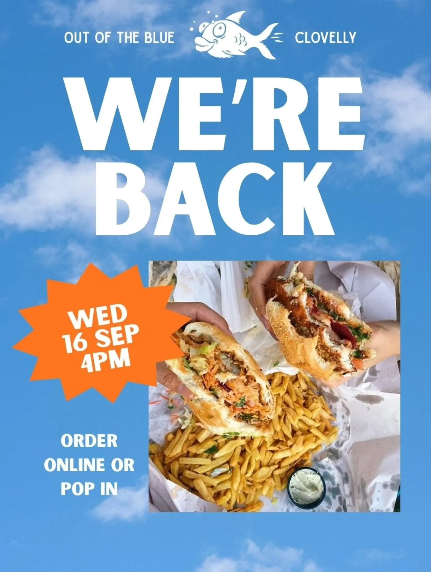 Hey Clovelly, We're back! 4pm Wednesday 16th September. Come on down and say hi👋. If you're interested in joining our team, check out the careers page on our website