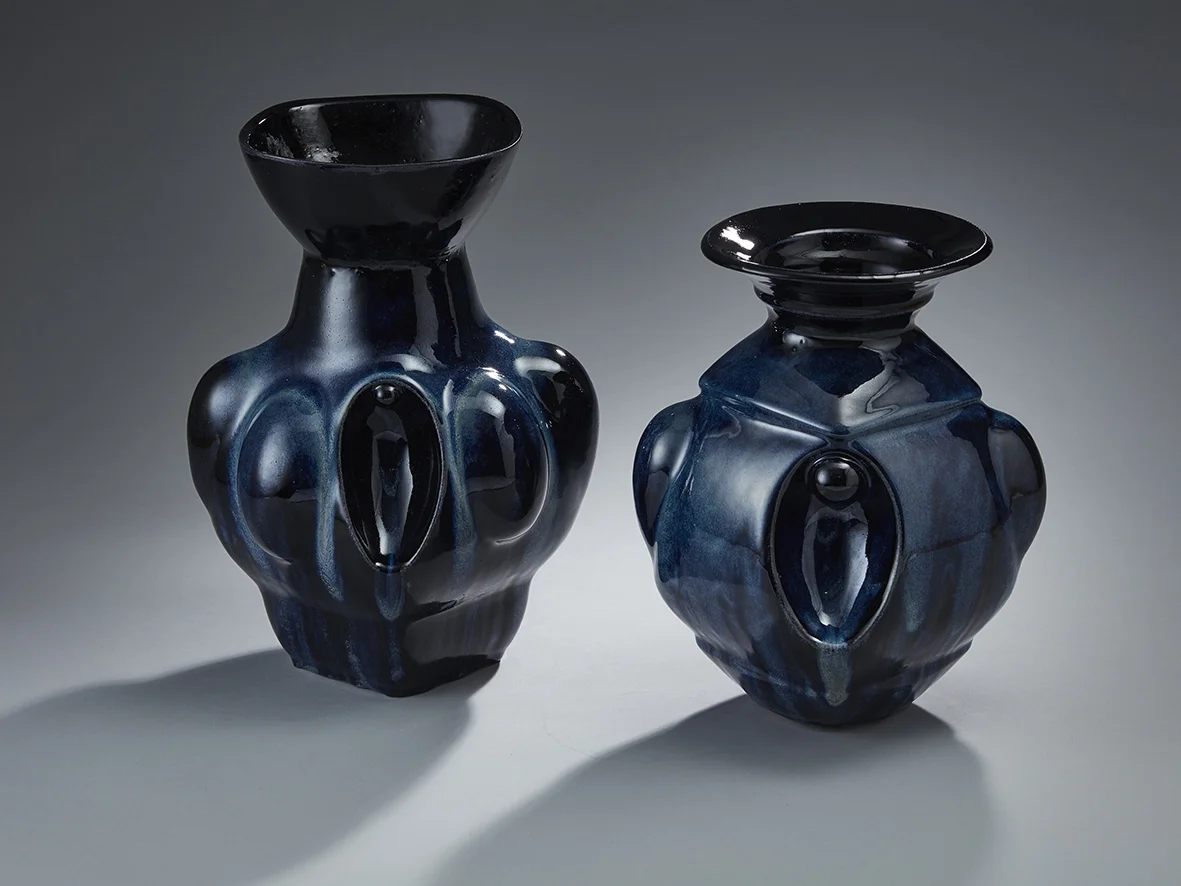 Pair of Deep Blue Voluptuous Vases, image 2.jpg