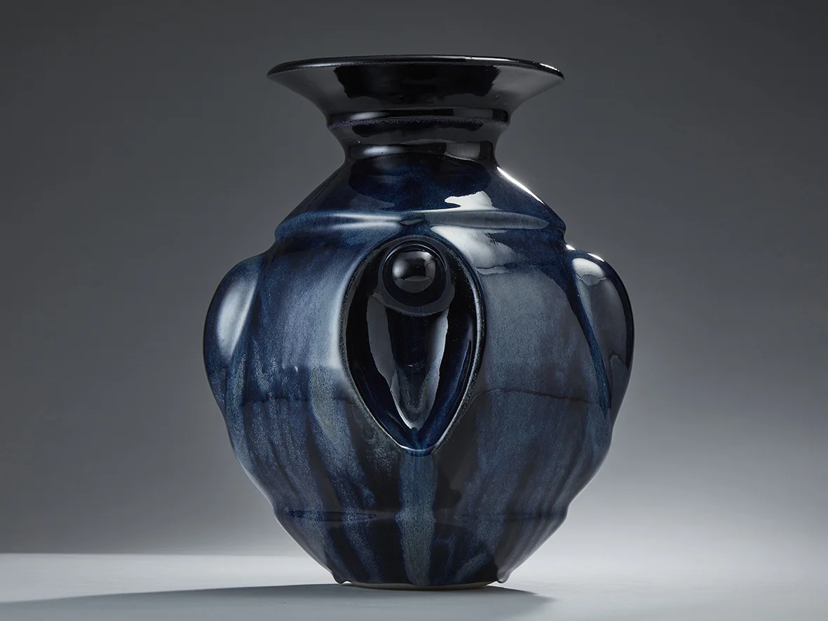 Variegated Deep Blue Faceted Moon Jar With Niches, image 4.jpg