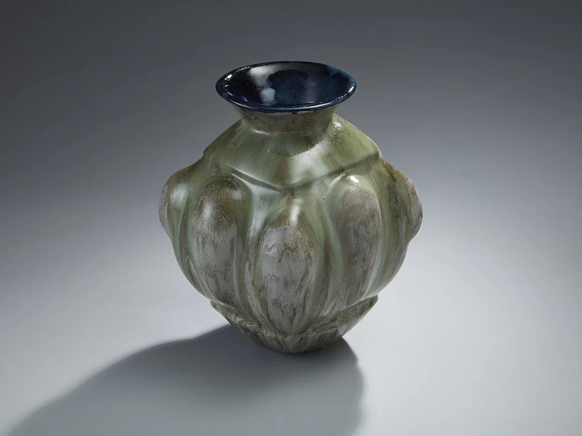Variegated Deep Blue & Travertine Green Voluptuous Moon Jar, image 2.jpg