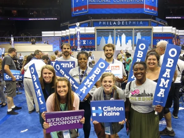 Wake the Vote members: Katherine C., Ciera C., Chizoba U., Hannah D., Camry W., Nick B. Staff: Brad, Marianne M. at the DNC