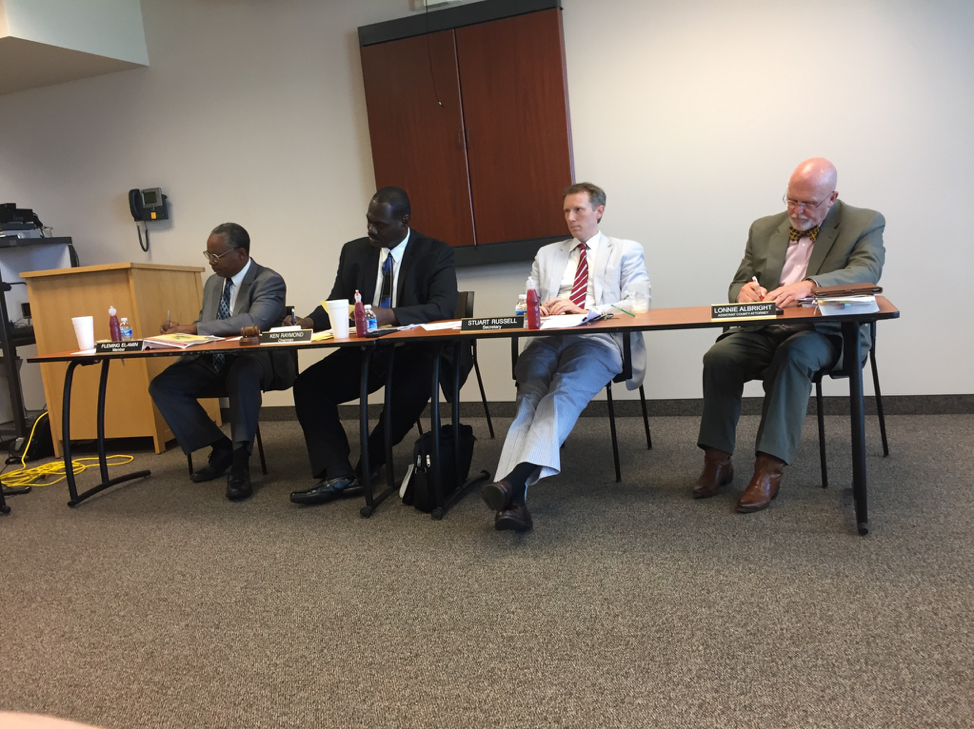 Forsyth County Board of Elections pictured from left to right: Fleming El-Amin (Member), Ken Raymond (Chairman), Stuart Russell (Secretary), and Lonnie Albright (Attorney)