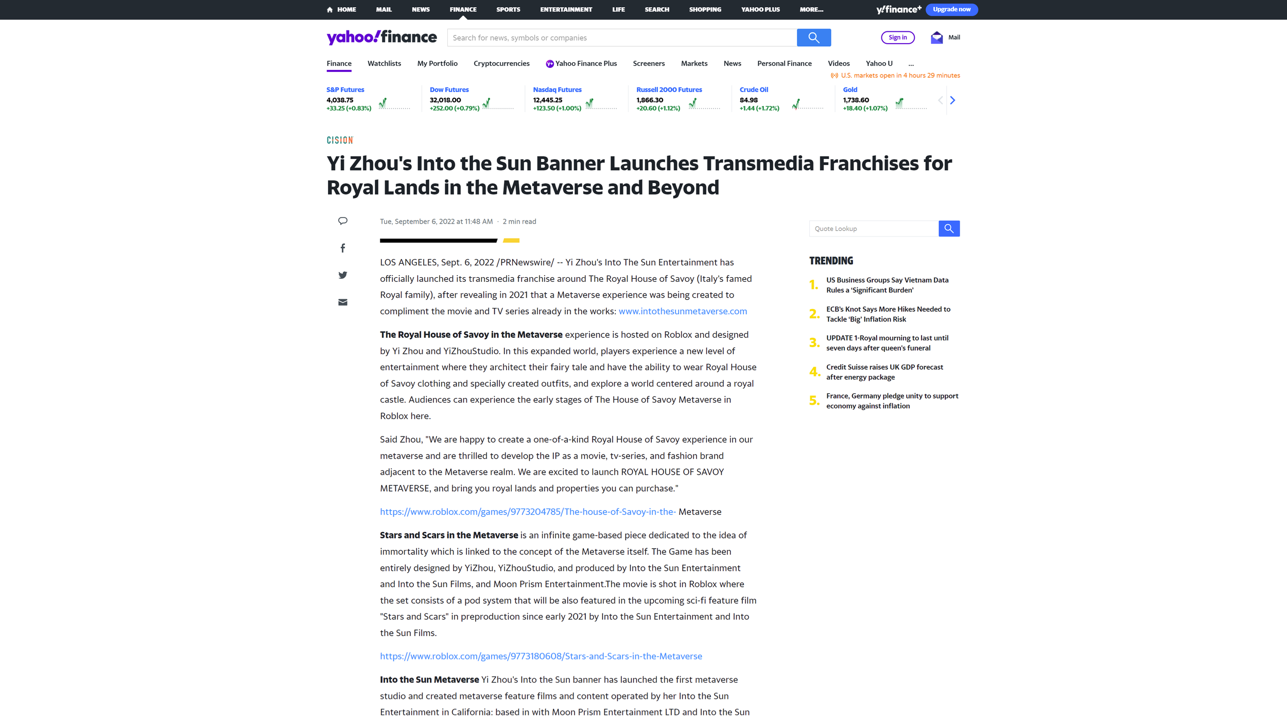 Yi Zhou, Into the Sun Entertainment Launch First -Time Director Fund (Exclusive)