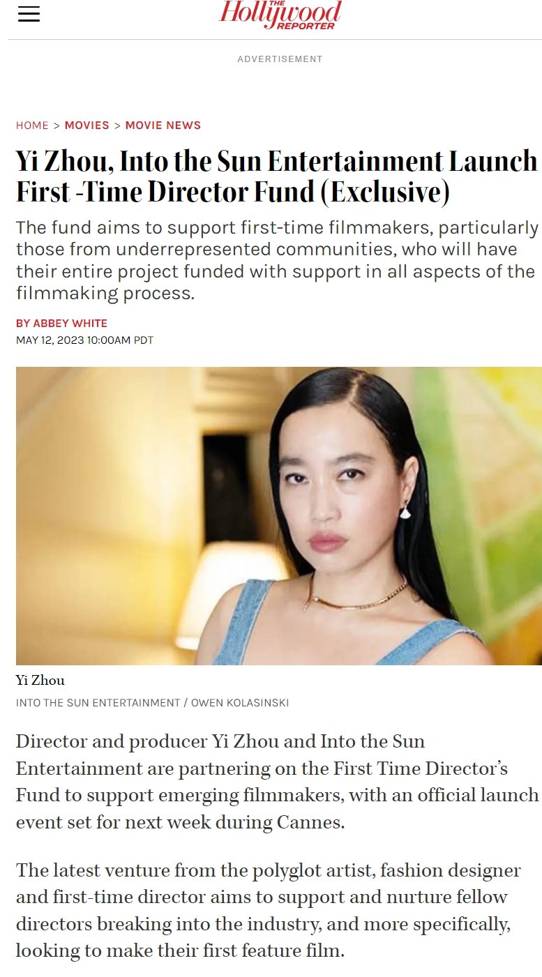 Yi Zhou, Into the Sun Entertainment Launch First -Time Director Fund (Exclusive)
