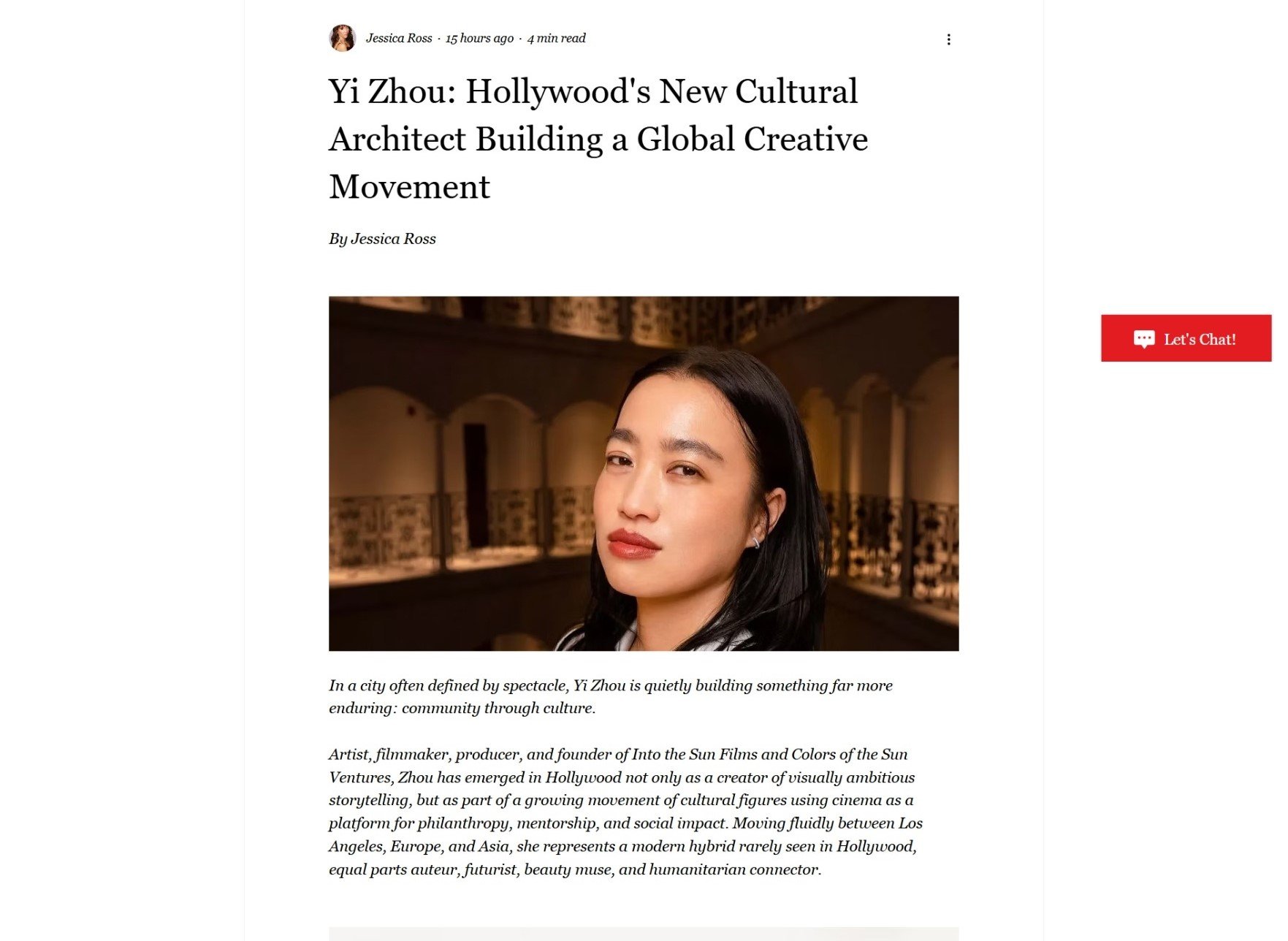 Yi Zhou: Hollywood's New Cultural Architect Building a Global Creative Movement