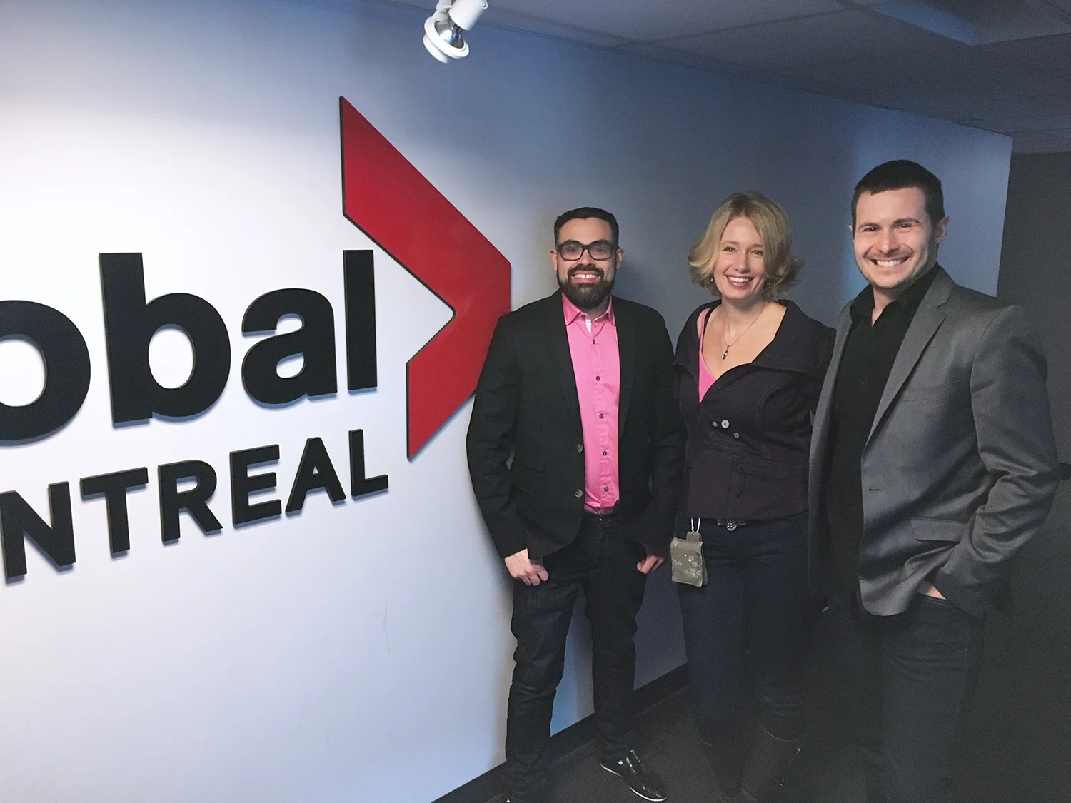 Jono Dorion, Denise Buisman Pilger and Louis Bernard St Jean at the Global TV Montréal studio.