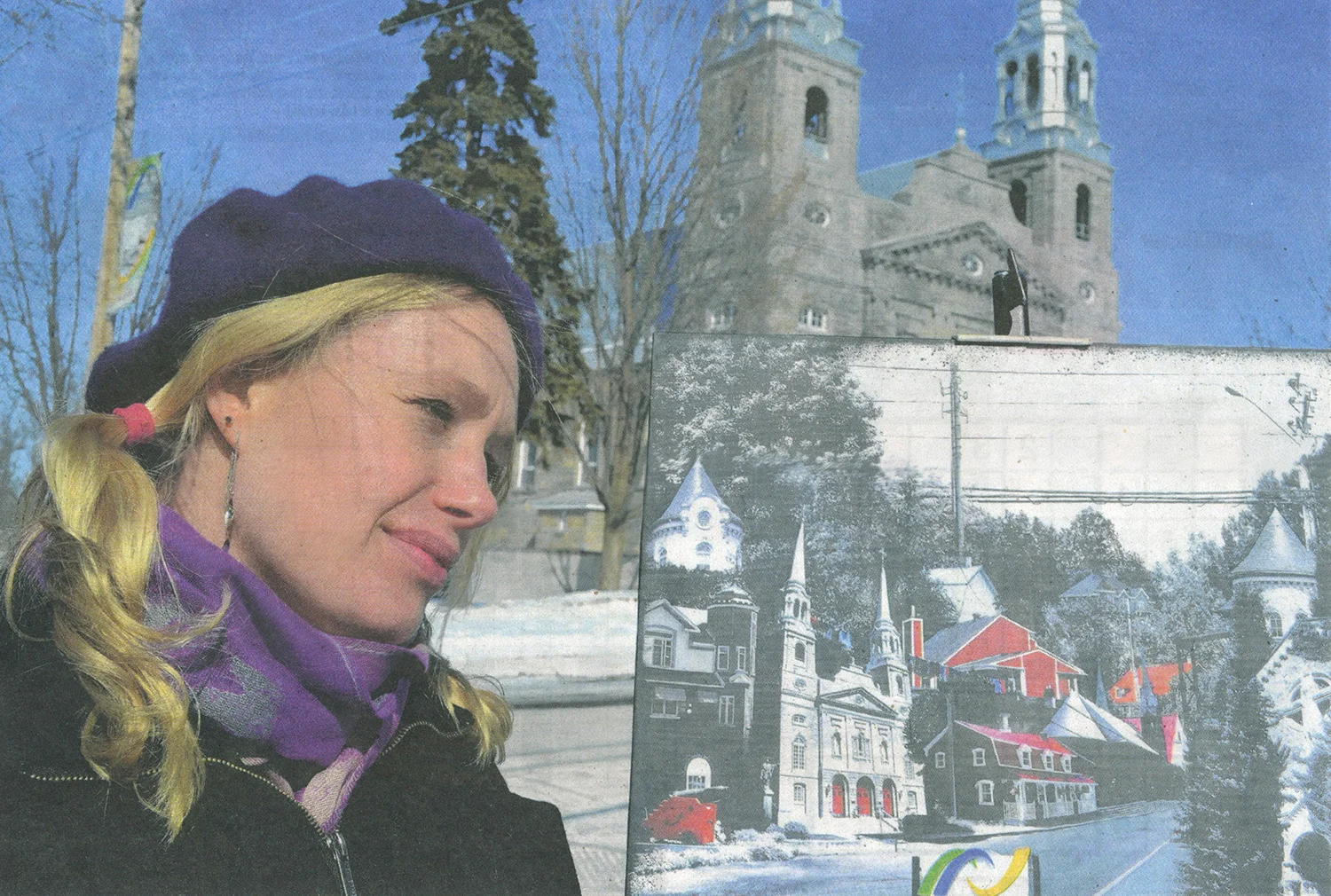 Dutch-born artist Denise Buisman Pilger reached one of her dreams two years ago as one of her artwork was displayed in the Louvre in Paris. She recently completed another project in which she made composite pictures of every municipality on the island of Montreal using photography and painting. She is pictured above in front of Ste. Geneviève Church on Gouin Blvd. Photo François Lemieux