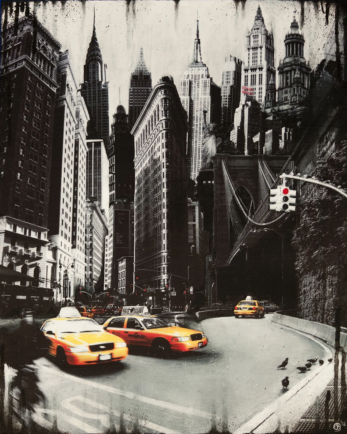 “NYC Traffic”, 2012, by Denise Buisman Pilger. Mixed media on wood, 20” x 16”. Copyright © 2012 Denise Buisman Pilger. Used by permission of the artist.