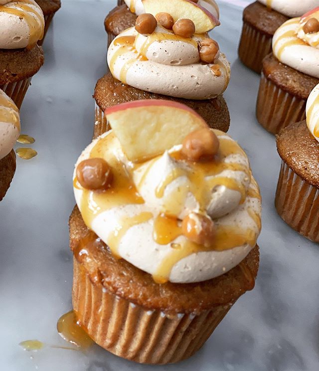 Caramel Apple Spice on the menu today for $2 Tuesday.  #fallflavors #fallflavorcupcakes Next month our mini sweet potato pies will be on the menu through the fall season 🥧