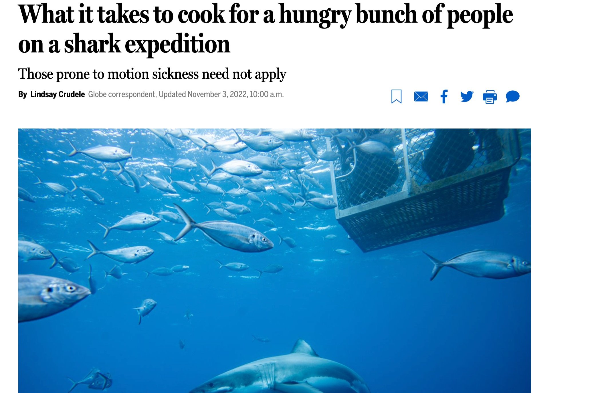 Boston Globe: What it takes to cook for a hungry bunch of people on a shark expedition