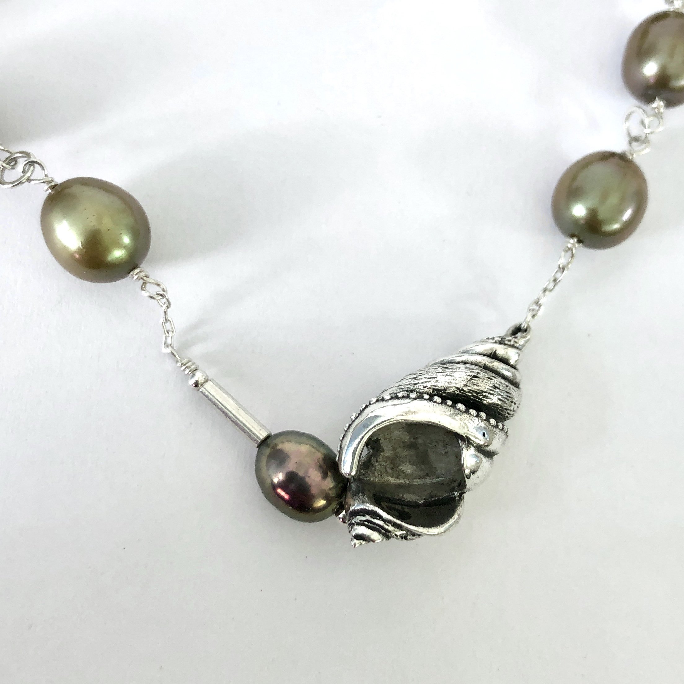 Seashell Sculpture Clasp with Olive Pearls