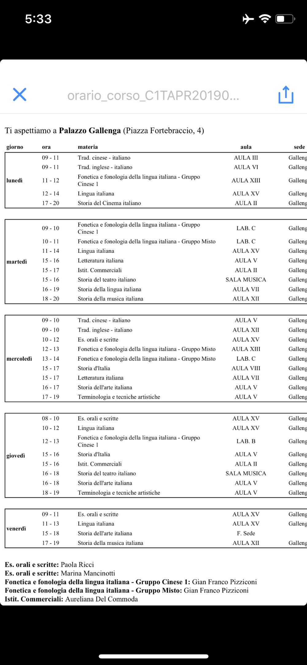 Exam results &amp; class schedule