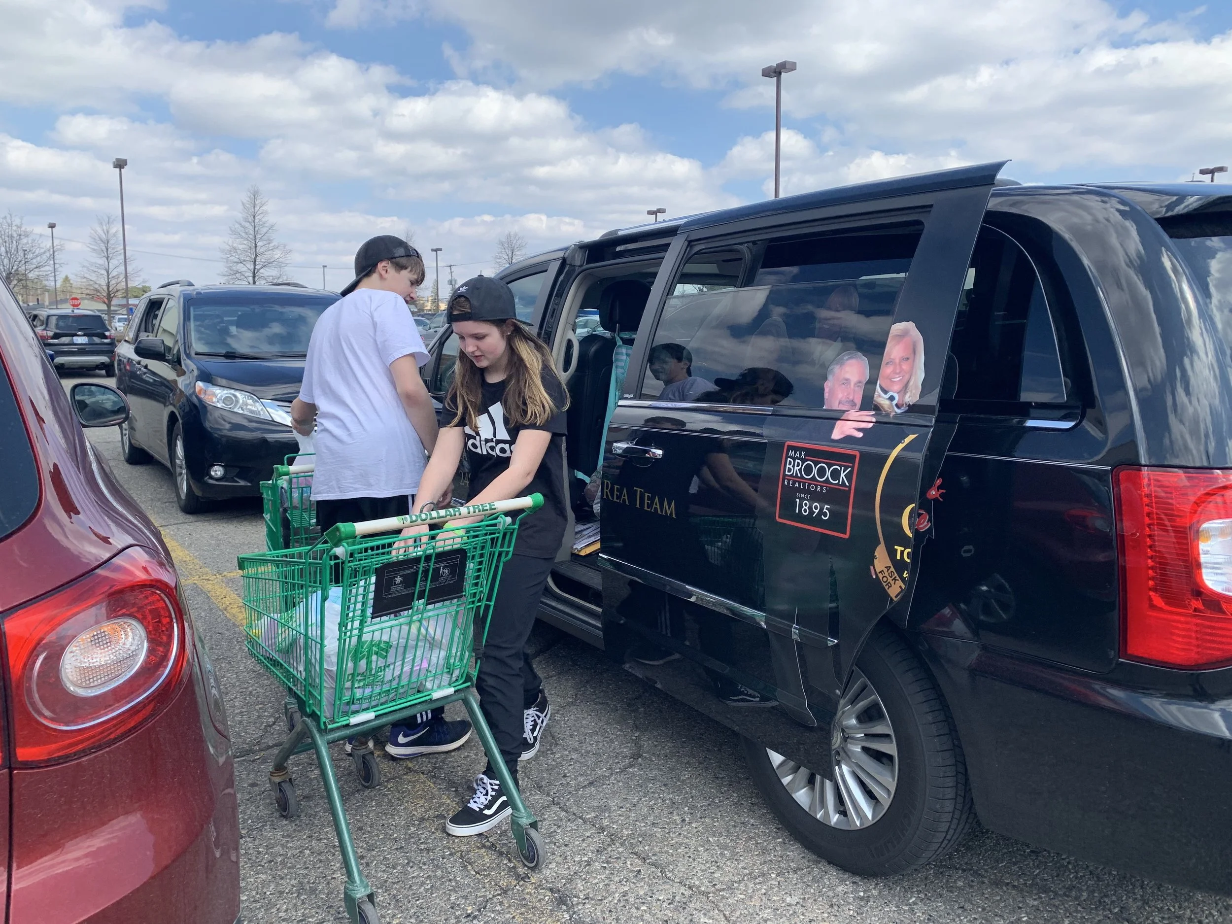 Loading up the Linda Rea Team van with Easter basket finds for the children.