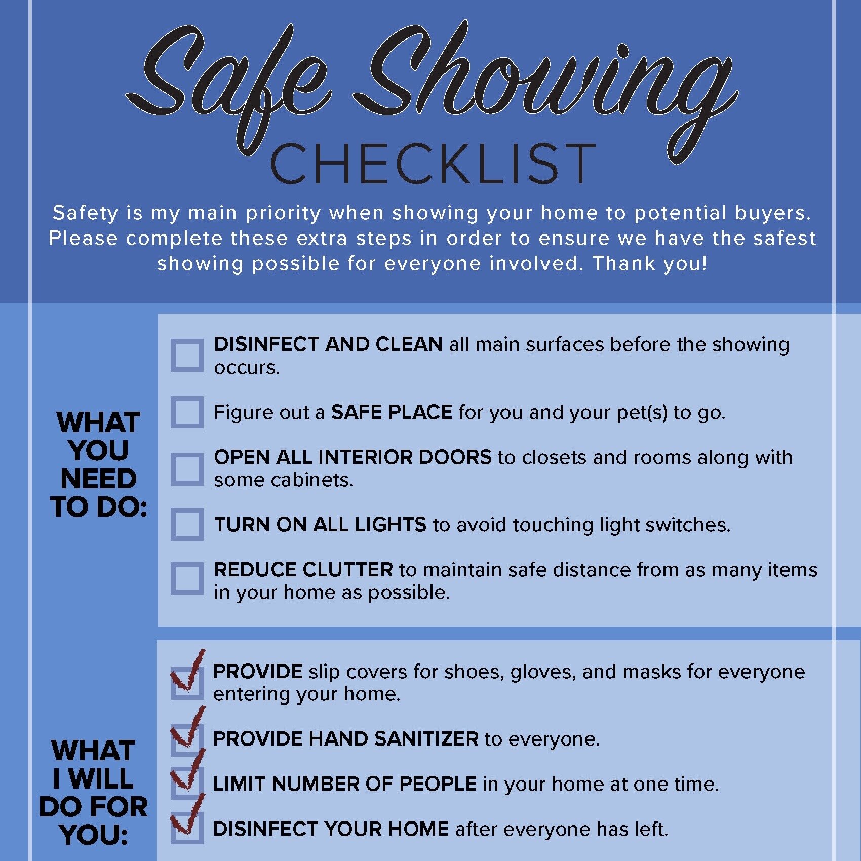 SAFE SHOWING CHECKLIST