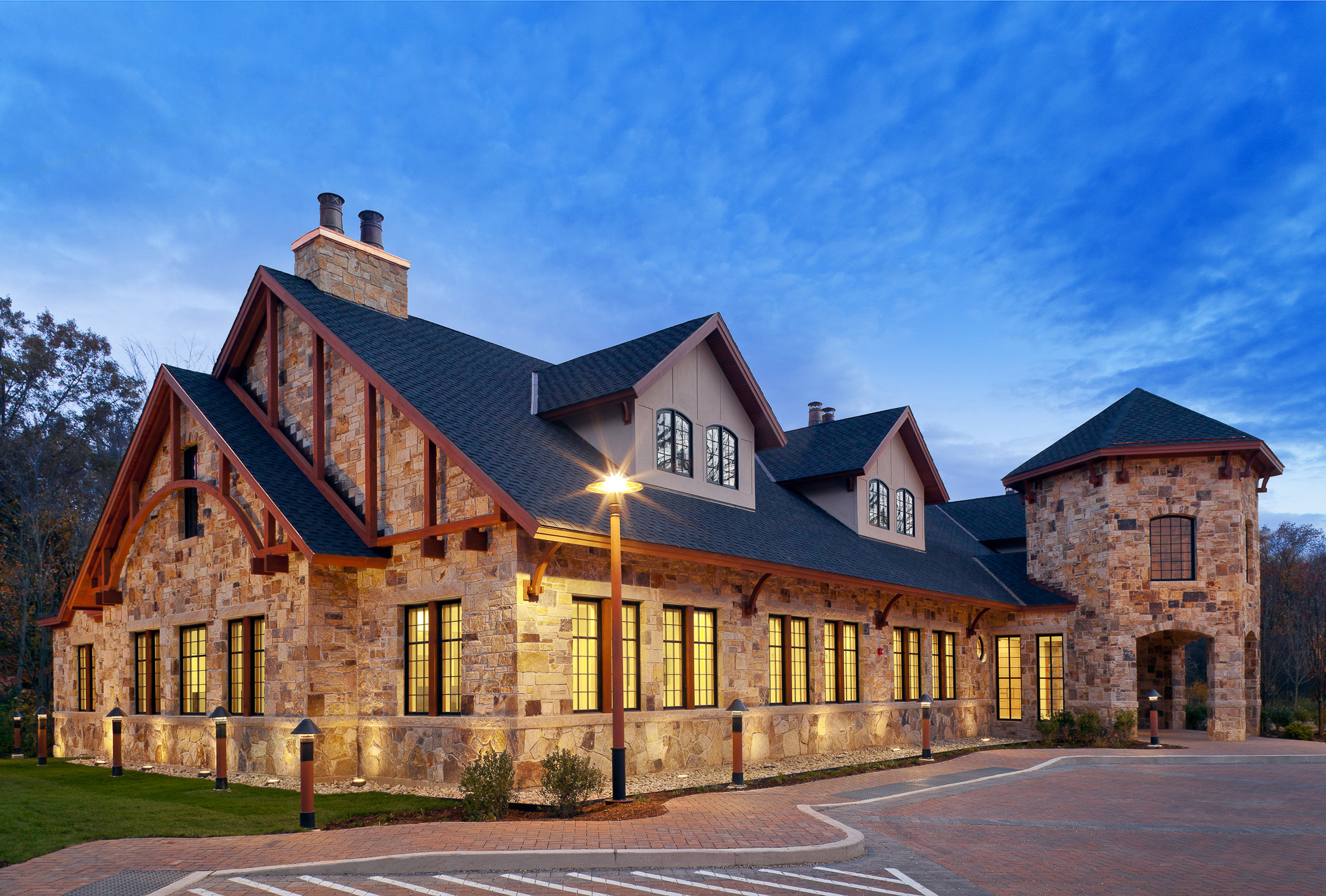 Acstar Insurance HQ, Farmington, CT at dusk. 