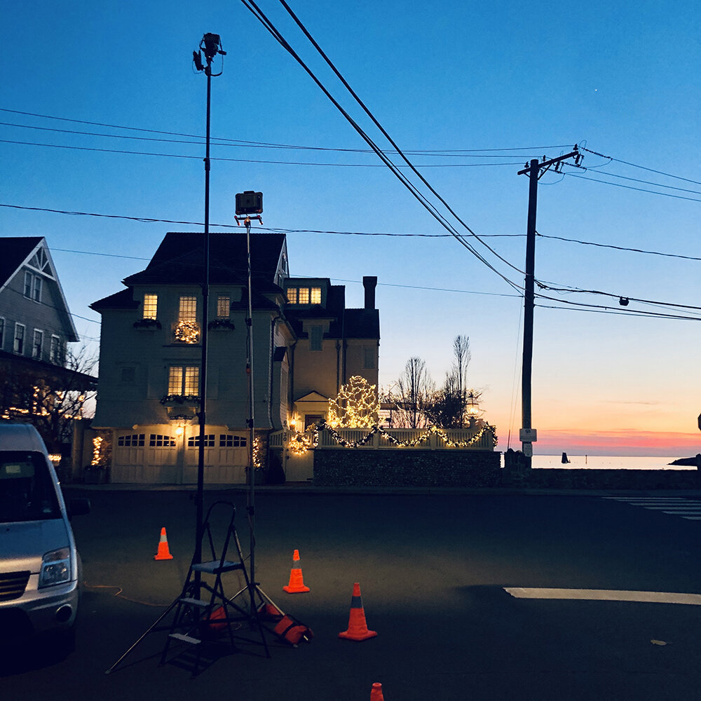 Behind The Scenes dusk shoot with phone wires and poles. 