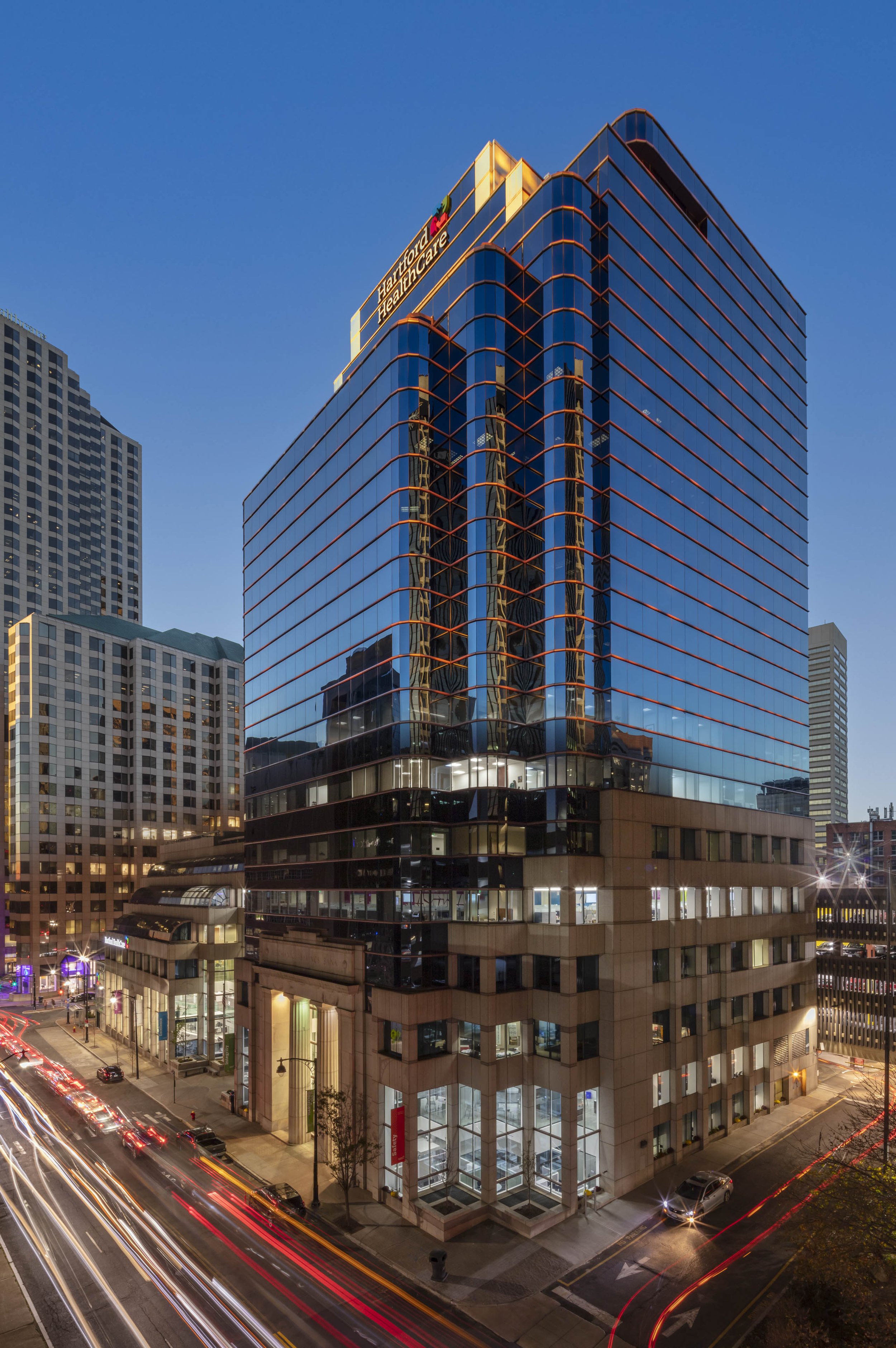 Hartford Healthcare Corporate HQ. Day to Dusk. 8'x12' Mural sized  wall print in Corporate HQ.