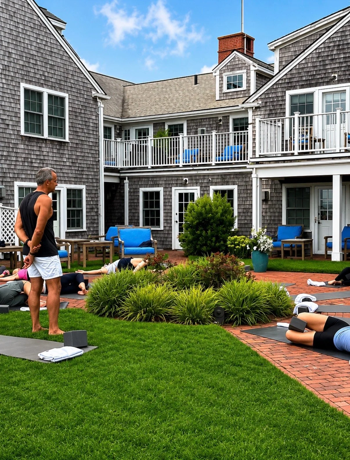 The experience continued outdoors with a private yoga session, allowing guests to slow down, move their bodies, and take in the beautiful Nantucket surroundings.