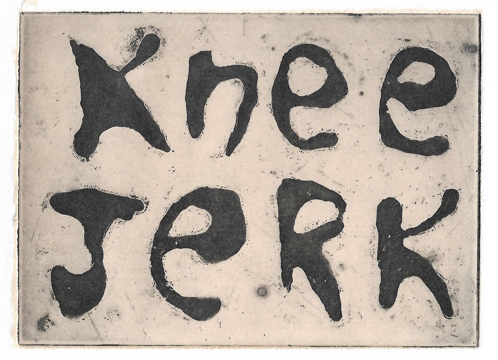 Ben Beres, Kneejerk , Sugarlift, aquatint and chine collé, 3-1/2 x 5 inches