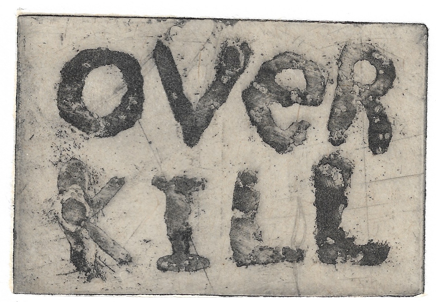 Ben Beres, Overkill , Sugarlift, aquatint and chine collé, 2 x 3 inches