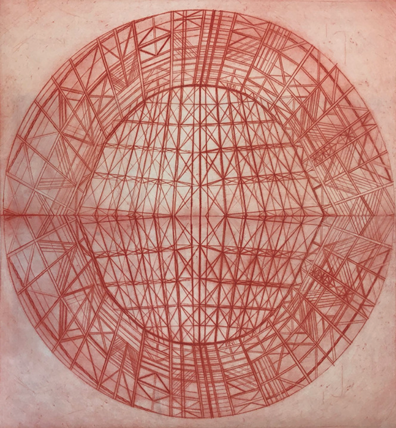 Rotunda , Drypoint on Gampi, Backed with sekishu, 30" x 30" (76cm x 76cm)