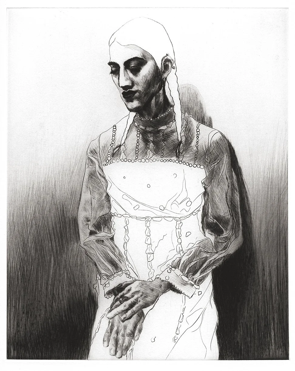 Waiting, drypoint and engraving, 13x 11 inches, 2019
