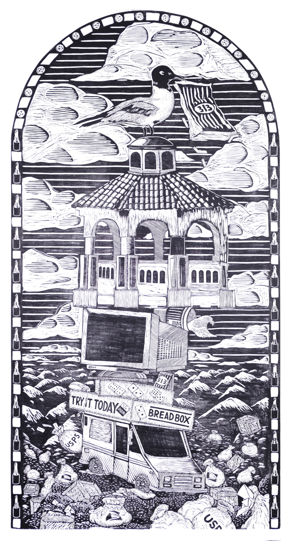 LDR, woodcut, 8 x 4 ft, 2019