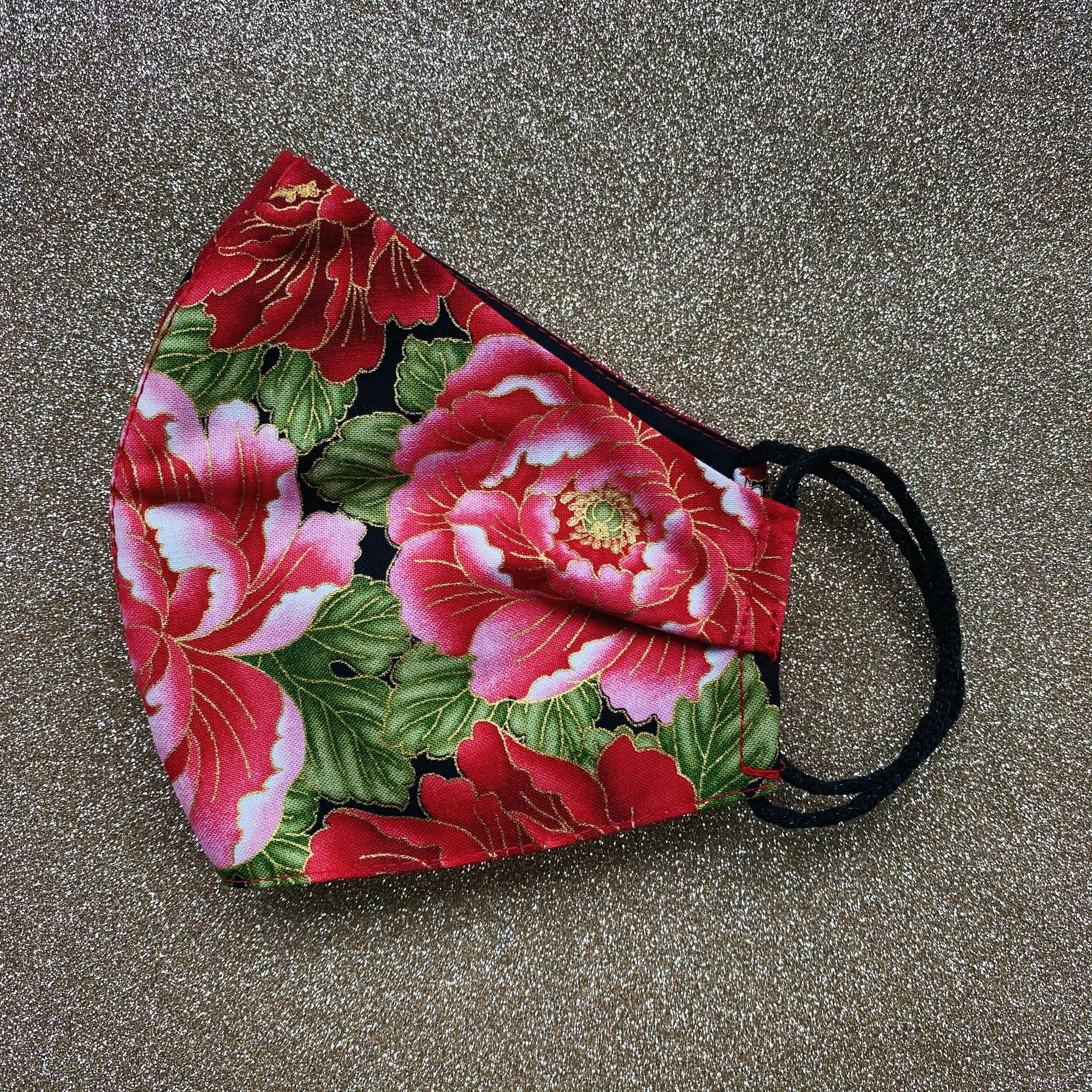 red multi floral mask