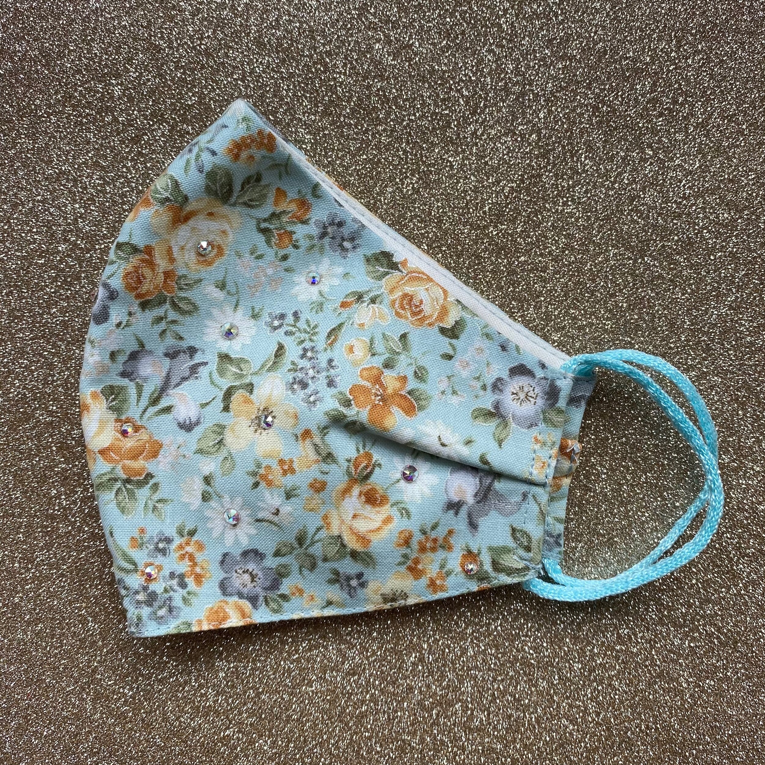 gemmed aqua n orange floral mask