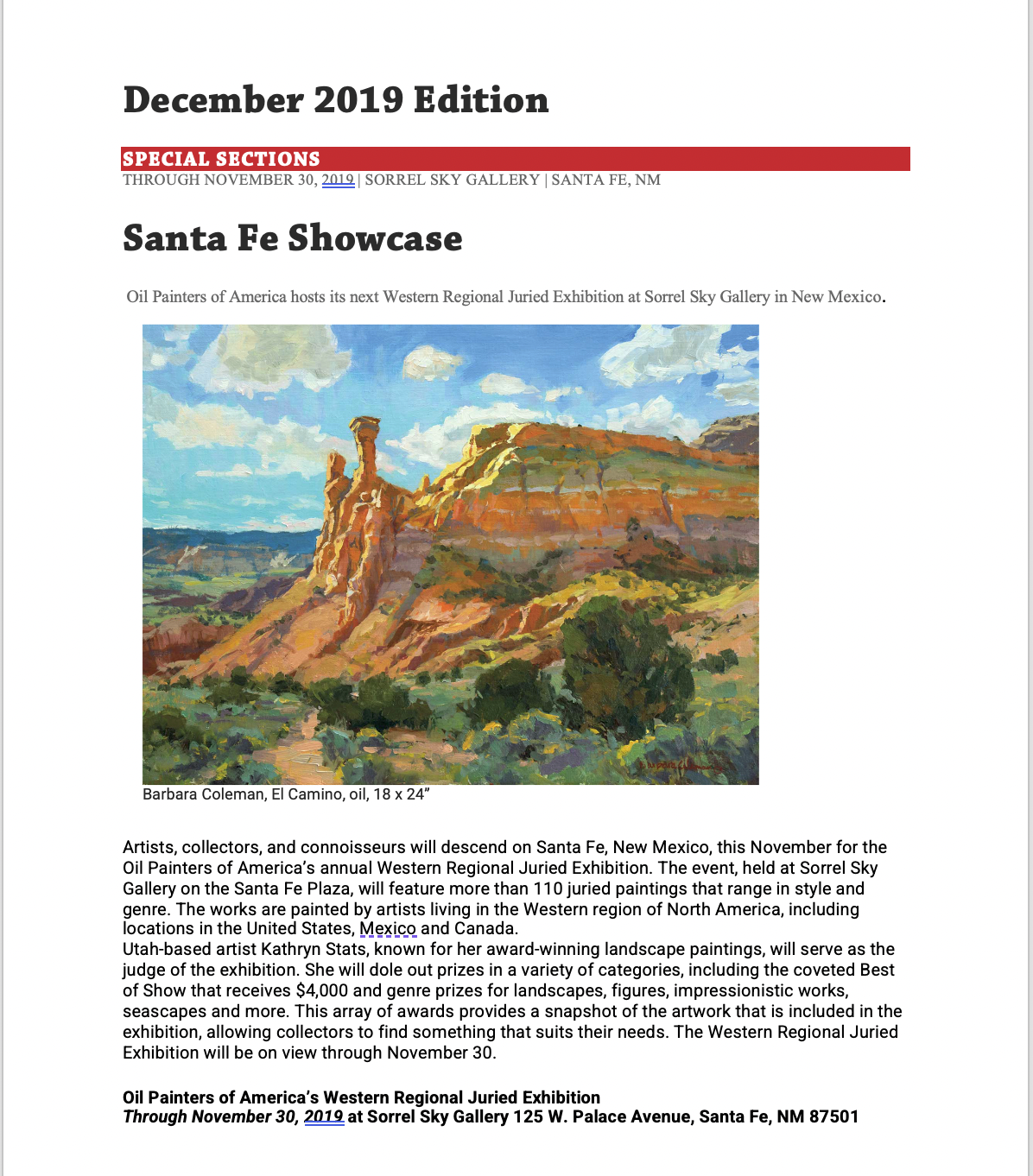 December 2019 Santa Fe Showcase Profile