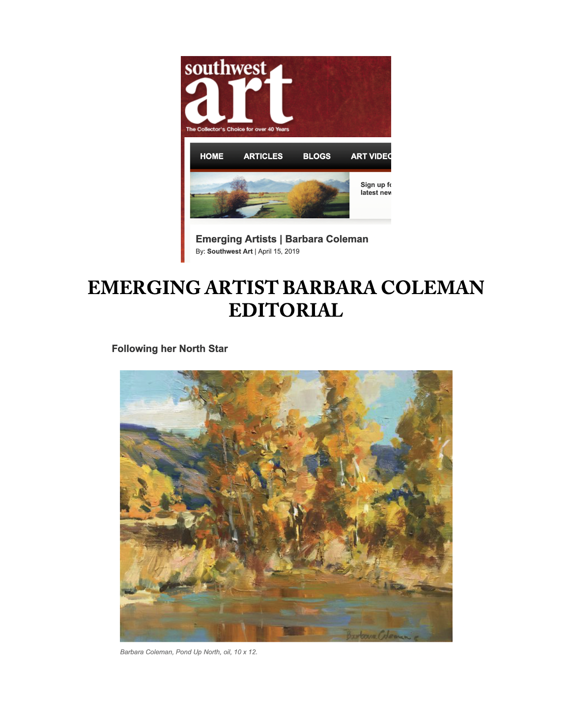 Southwest Art, Emerging Artist Editorial, April 2019