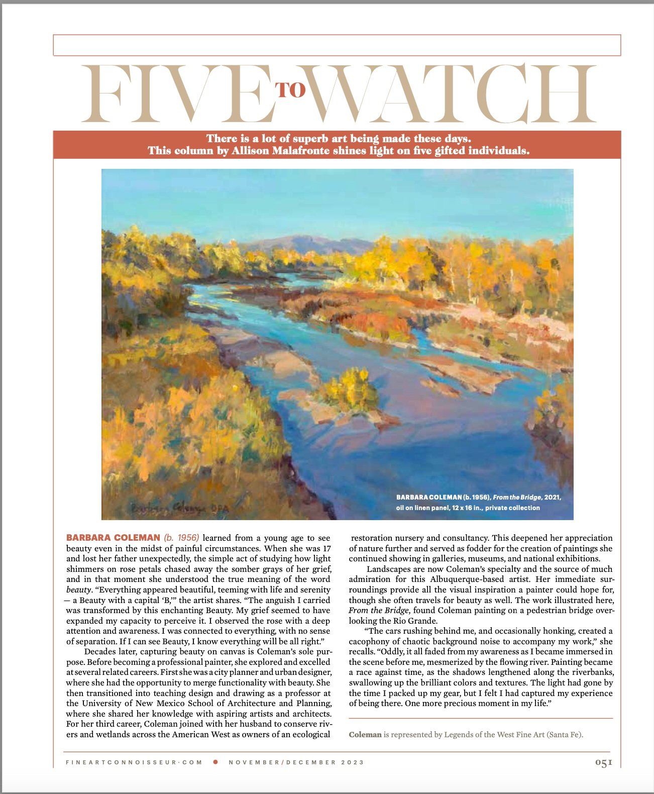 Feature Editorial in Fine Art Connoisseur Nov/Dec 2023