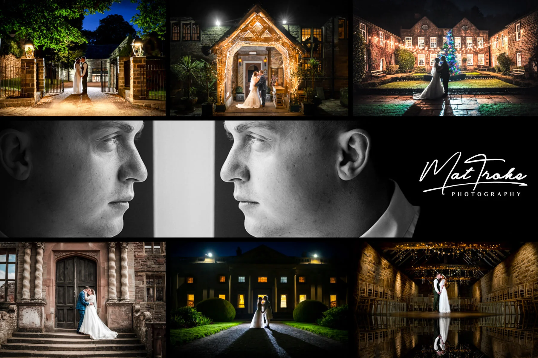 Whitley Hall night time outdoor ceremony summer wedding with bride and groom photographer