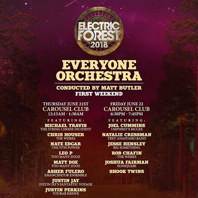 We&rsquo;re heading to @electric_forest festival this weekend in Michigan! So stoked for this one. We have 2 of our own sets on Friday and Saturday AS WELL as joining in on the glory of @everyoneorchestra on Friday night!! Come watch Laur and I come 